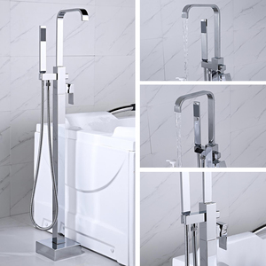Miscelatore Monocomando Moderno Cromato a Pavimento per <span class=keywords><strong>Vasca</strong></span> <span class=keywords><strong>da</strong></span> <span class=keywords><strong>Bagno</strong></span> con Soffione Doccia Quadrato in Ceramica per <span class=keywords><strong>Vasca</strong></span> Freestanding - Product Image 6
