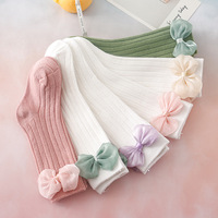 Chaussettes longues côtelées pour enfants, chaussettes blanches à nœud pour filles, chaussettes hautes jusqu'au genou