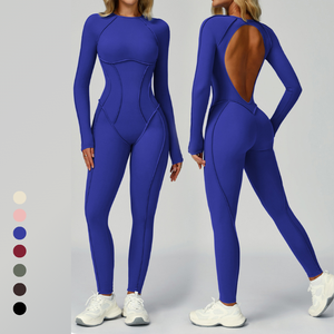 Trajes Deportivos de Yoga y Pilates, Monos Deportivos, Nuevo Diseño Sólido con Cuello Halter y Cuello Alto, Manga Larga, Spandex/Nailon Elástico en Cuatro Direcciones para Mujer - Product Image 1