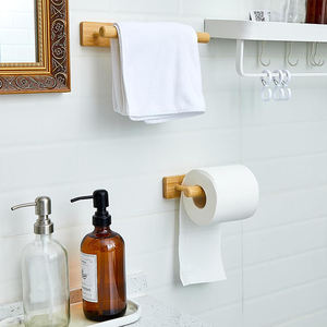 Portarrollos de Papel Higiénico de Bambú WDF, Soporte de Pared Adhesivo para Baño - Product Image 4