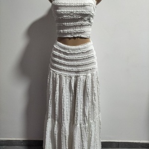 2025 Summer Women's Casual Solid Color Two Piece <b>Set</b> Age Reduction Day Wear with Big Swing Skirt Short Style Solid Dyeing - Product Image 6