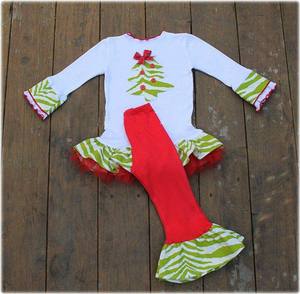 de las niñas de manga larga santa árbol imprimir vestidos de tutú y niñas rojo pantalones <span class=keywords><strong>2</strong></span> piezas conjunto - Product Image 2
