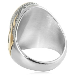 yunnique Men's <b>Titanium</b> Steel Flame <b>Ring</b> Oval Stone Bezel Setting Two Tone Punk Style Jewelry Gift - Product Image 3