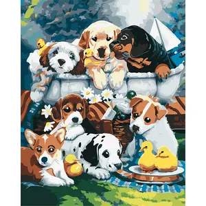 20 oil painting Suppliers-Paint by Numbers Kit Lovely Dogs 16 x 20" Canvas DIY Oil Painting for Kids and Adults Beginner with Brushes and Acrylic Paints