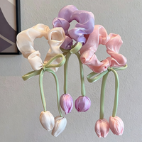 Vente en gros de chouchous en satin de soie extensibles à motif tulipe, accessoires de mode féminine, cadeau romantique