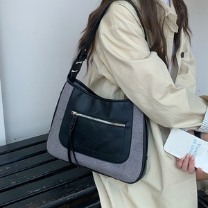 Bolso Bandolera Retro para Mujer, Diseño Color Block, Color Caqui y Negro, Cierre Magnético, Resistente, para Uso Diario - Product Image 4