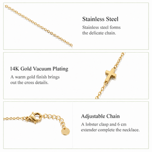 Cross Y Necklace Stainless Steel 14K <b>Gold</b> Vacuum Plated Bead Station Lariat 46cm Chain <b>Gold</b> and Silver Tone Options - Product Image 3
