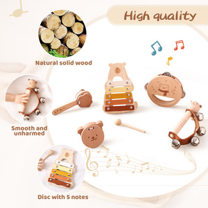 Ensemble d'instruments de musique en bois pour enfants : Xylophone, Tambourin, Hochet, Jouets éducatifs précoces en gros - Product Image 6