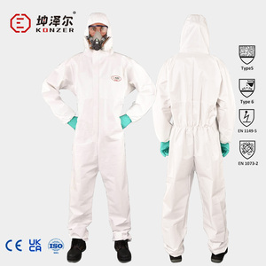 ชุดคลุมป้องกันแบบใช้แล้วทิ้งชนิดไม่ถักทอ สีขาว ป้องกันของเหลว รุ่น OEM ประเภท 5 6  ชุดทำงาน  ชุดป้องกันใยแก้ว - Product Image 2