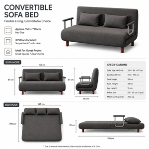 Divano Letto Pieghevole Multifunzione in Tessuto per Soggiorno, Comodo Divano Relax con Cuscini, Salvaspazio a Doppio Uso - Product Image 6