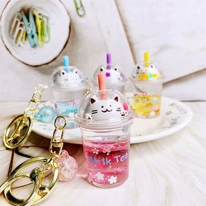 Personalized Cherry Blossom Cat Pet Star Glitter Liquid <b>Key</b> Chain in Oil Floating <b>Key</b> <b>Ring</b> Keychains for Women Kids Decoration - Product Image 2