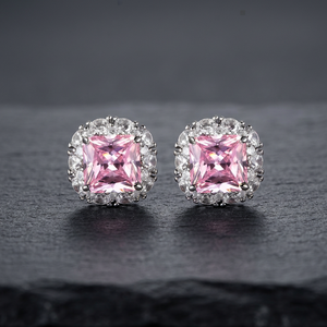 Boucles d'oreilles clous Art Déco tendance de luxe pour femme en argent 925, zircon rose, plaqué or rhodié, motif géométrique, cadeau - Product Image 2