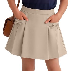 Jupe plissée pour filles 95% coton 5% élasthanne avec poches, taille élastique, uniforme scolaire pour 5-14 ans - Product Image 1