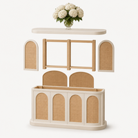 Comptoir de bar modulaire en rotin tressé style bohème avec étagères en bois pour événements, fêtes et banquets en extérieur (location)