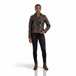 Premium Women's Cow Skin Double <b>Face</b> Genuine Biker Jacket Slim Fit Vintage Style Zipper Closure Waterproof Windproof - Product Image 1