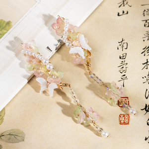 Pinzas para el cabello de estilo antiguo para niñas, accesorios para el cabello tradicionales con borlas Hanfu, lindas pinzas con mariposas y flores, pinzas laterales retro. - Product Image 1