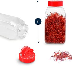 16oz PET Square <b>Spice</b> <b>Jars</b> with Cap and Screen Printed Shaker Lids for Powder Storage and Salt Seasoning - Product Image 2