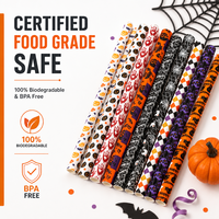 Sedotan Kertas Biodegradable Halloween Motif Labu, Kelelawar, Jaring Laba-laba Oranye Hitam, Sedotan Minum Sekali Pakai untuk Dekorasi Pesta