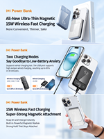 Batterie externe Magtinec à charge rapide 5000mAh 10000mAh avec chargeur sans fil portable 15W et fonction magnétique pour iPhone 17 16