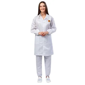 Poliéster Labcoat ESD Segurança Vestuário Cleanroom Casaco Antiestático Smock Anti estático Fibra Condutiva Cleanroom ESD Smock