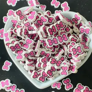 1kg vendita all'ingrosso di melma fai da te Cartoon rosa con fiocco di gatto fette di argilla riempitivo misto strass Anime fette di argilla polimerica