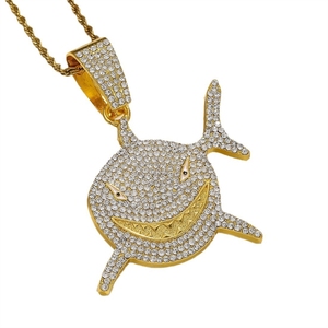 Pendentif Requin Surdimensionné Hop Punk Iced Out avec Chaîne Cubaine Entièrement Sertie de Strass CZ, Bijou Unisexe Rétro Tendance Urbaine - Product Image 2