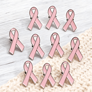 Spilla a forma di nastro per la sensibilizzazione sul cancro al seno, simbolo di speranza, in metallo resistente, per la sensibilizzazione, disponibile in 1/3/4/5/10 pezzi. - Product Image 1