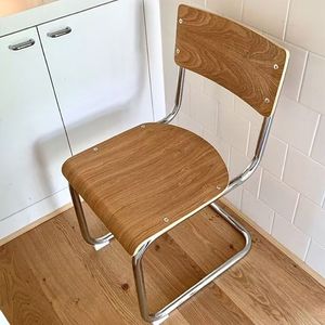 Chaise à dossier en bois minimaliste moderne avec structure métallique pour salle à manger, usage adulte - Product Image 3