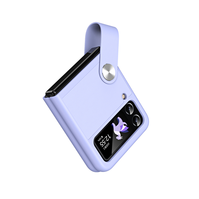 Plain Skin Shockproof PU+Leather Protective Shell Wrist Strap New Design Mobile Phone Case for for Z Flip 7/6/5/4/3