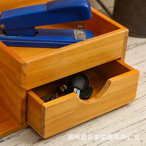 Desktop Wooden Storage Box With Compartments For Office Study Bedroom Stationery Organizer Solid Wood Rectangle Shape - Product Image 3