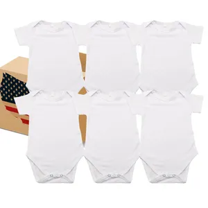 USA Warehouse Pakaian Jumpsuit Bayi Lengan Pendek Anak-anak, Pakaian Jumpsuit Bayi Bahan Poliester Lembut Lengan Pendek Sublimasi Polos Warna Putih untuk Pencetakan Sublimasi