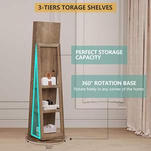 ארון תכשיטים מודרני מעץ מלא עם מראה קסומה 360 מעלות, בגודל מלא, מתאים להתקנה על הרצפה, סטריאו, רב תכליתי, לאחסון תכשיטים, 5+ מלונות - Product Image 6