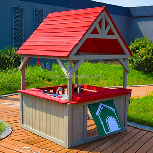 Cocina de Juguete de Madera Roja para Exteriores y Banco Convertible con Techo Rojo, Fregadero y Estufa de Juguete - Casa de Juegos para Niños para el Patio Trasero - Product Image 5