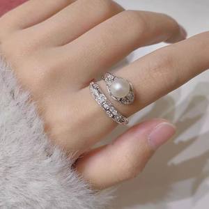 10598DIY Pearl <b>Accessories</b> S925 Silver Ring Empty Holder Trendy Spirit <b>Snake</b> Ring with 10-13mm Round Beads Inlay - Product Image 3