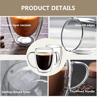 Mug Kopi Kaca Dinding Ganda 12oz 350ml Langsung dari Pabrik, untuk Espresso, Cappuccino, Latte, Teh, dengan Gagang