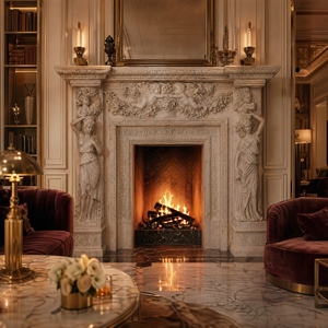 Cheminée en marbre personnalisée, moderne, sculptée à la main, de luxe, en marbre blanc du Hunan, avec manteau de cheminée en marbre - Product Image 6