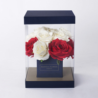 Boîte à fleurs personnalisée de luxe grande et haute avec base, décoration transparente en rose, emballage transparent