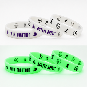 Bracelets en caoutchouc personnalisés avec logo d'équipe d'esprit scolaire, couleur personnalisée, bracelets promotionnels en silicone sérigraphiés phosphorescents pour fans - Product Image 1