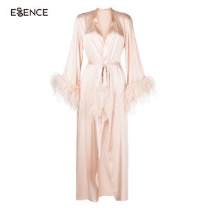 사용자 정의 퍼지 신부 가운 팜므 여성 긴 기모노 100% 실크 럭셔리 깃털 가운 - Product Image 1