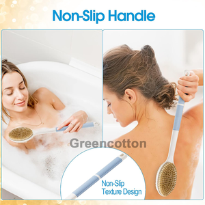 Custom Logo Double-sided Body Brush Long Handle <strong>Back</strong> <strong>Scrubber</strong> with Stiff and Soft Bristles Bath Brush for Body Cleaning - Product Image 6