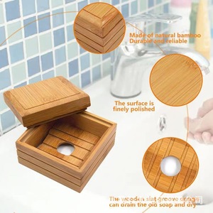 <b>Bamboo</b> <b>Soap</b> <b>Dish</b> Square Natural Wood Color Self Drain For Bathroom Home Use - Product Image 3