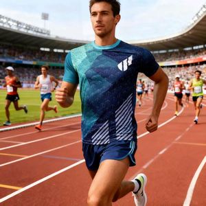 Camiseta Deportiva de Manga Corta para Hombre, Sublimada, Transpirable, Ecológica, 100% Poliéster, con Logotipo Personalizado, para Maratón - Product Image 1