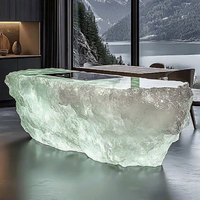 R065 Modern Şeffaf Reçine Ada Tezgahı Işıklı LED Otel Bar Restoran Özel Tasarım Çizilmeye Dayanıklı Yemek Masası