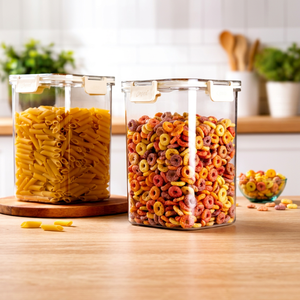 ANAX Airtight <b>Plastic</b> <b>Food</b> Storage <b>Containers</b> Square Canister 2 PCS Set with Lid Stackable Kitchen Pantry Bin for Dry <b>Food</b> 2200M - Product Image 1