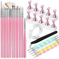 Juego de 24 Herramientas para Decoración de Uñas, Soportes Magnéticos para Uñas, 15 Pinceles, 5 Bolígrafos de Puntos, Cinta Adhesiva, Pinzas, Venta al por Mayor