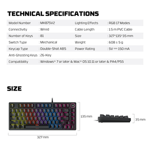 FANTECH MK875V2 Wired RGB <strong>Lighting</strong> Mechanical <strong>Keyboard</strong> 26 Keys Anti Ghosting Red Blue <strong>Switch</strong> Easy <strong>Control</strong> <strong>Keyboard</strong> for Gamers - Product Image 3