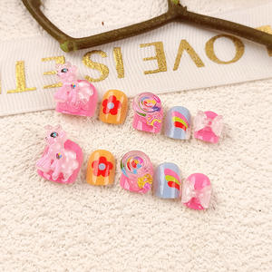 Qianya 3D Floral Bow Kids Press on Nails 10 PCS-Dibujos animados niños <span class=keywords><strong>uñas</strong></span> postizas para niñas pequeñas, juego de Arte de <span class=keywords><strong>uñas</strong></span> reutilizable - Product Image 4