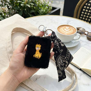 Cute Giraffe Embroidery Plush Compact <b>Mirror</b> with Keychain Bandana Scarf Charm Furry Purse Pendant Accessories Bulk - Product Image 1