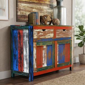 Meubles de bateau en bois recyclé à 2 portes, console de buffet, meubles de salon durables d'Indonésie - Product Image 3