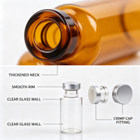 Flacon en verre vide de haute qualité, ambre transparent, plusieurs tailles, bouchon en caoutchouc scellé, emballage pharmaceutique